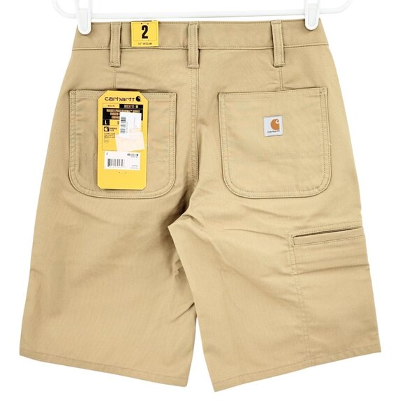 NWT Carhartt Women's Rugged Flex Outdoor Tan Canvas Work Shorts Size 2 Inseam 10 - Picture 2 of 11